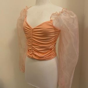 Pink Sheer Sleeve Top Size S